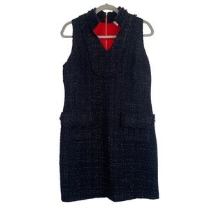 SAIL TO SABLE Wool Black Tweed Sleeveless V Neck A Line Mini Dress, Pockets, 8.